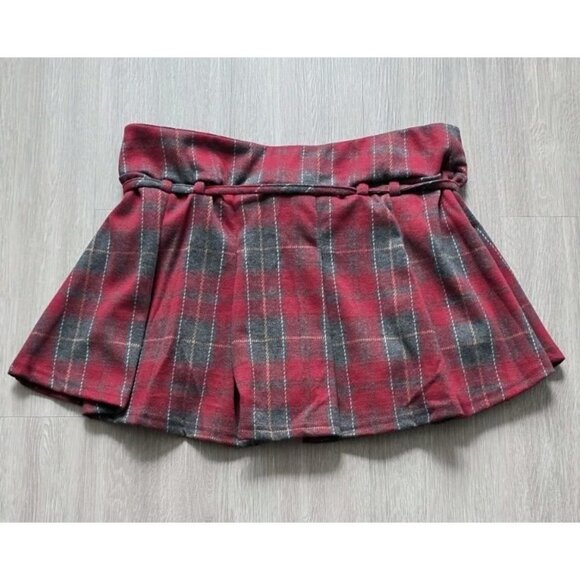Red Plaid Mini Skort High Waist Pleated Built In Shorts Womens L - Picture 9 of 10